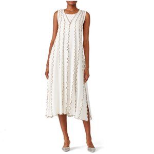 See By Chloe Cloudy White Midi Dress Sleeveless Crew Neck Lettuce Hem Size Small